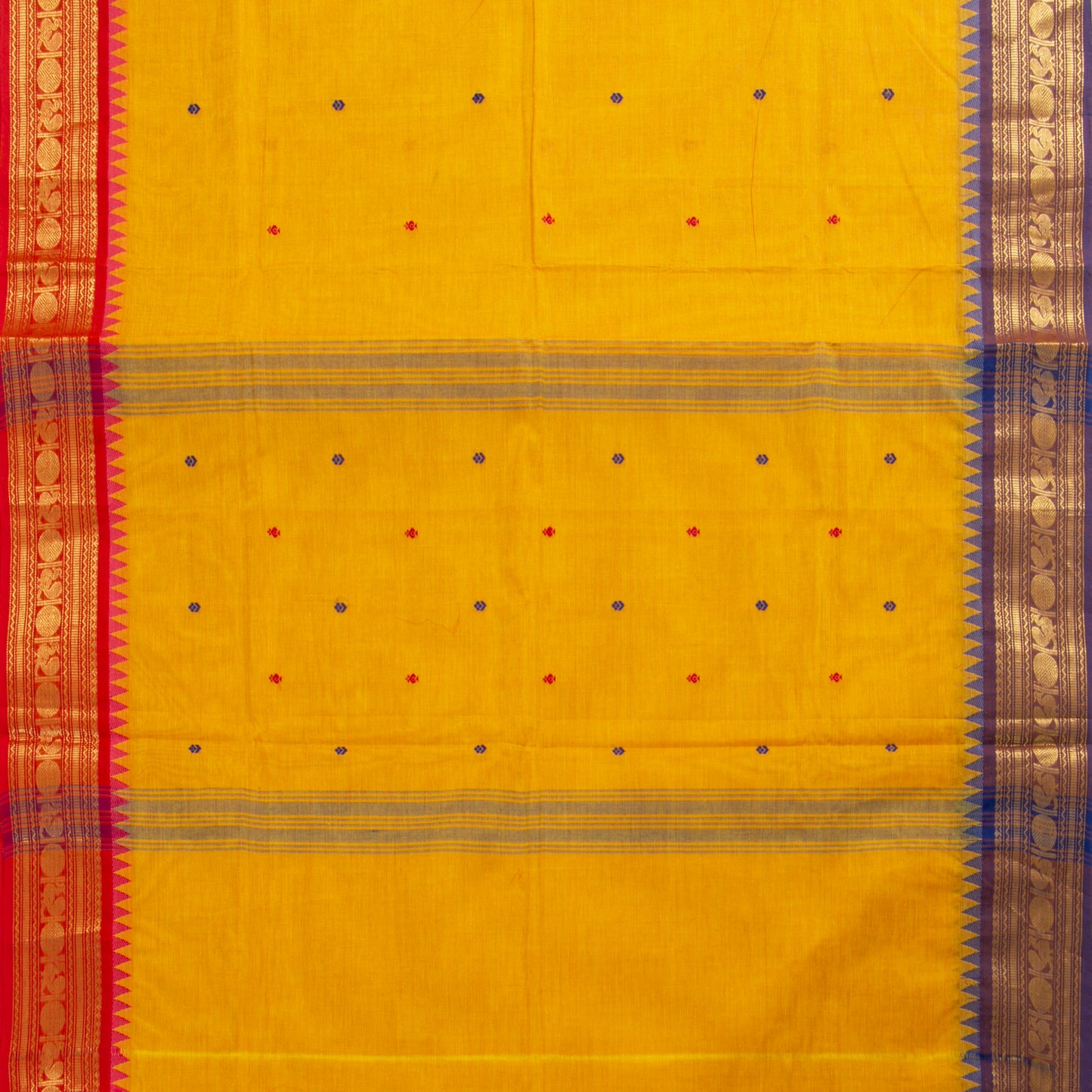 Yellow Kanchi Cotton Saree Ganga Jamuna Border PV MM KC 175