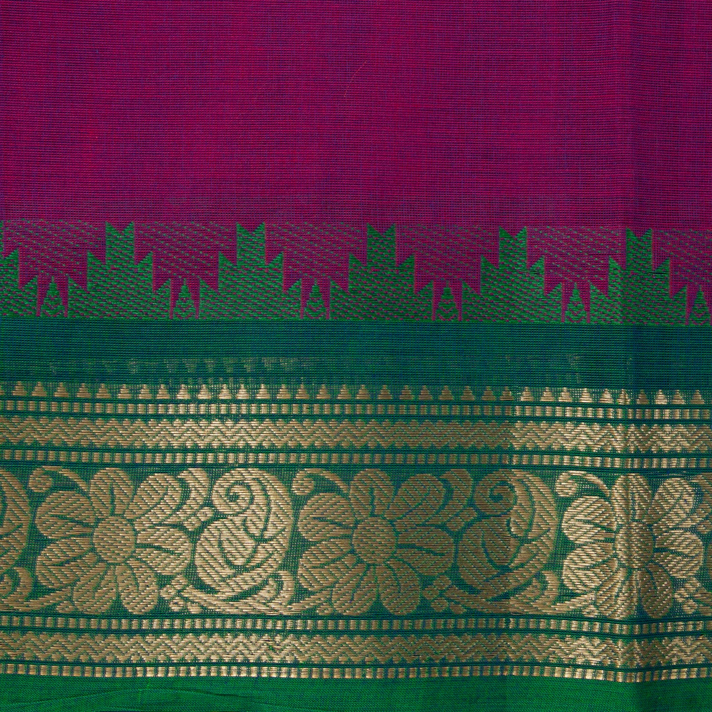 Magenta And Green Kanchi Cotton Saree PV MM KC 156