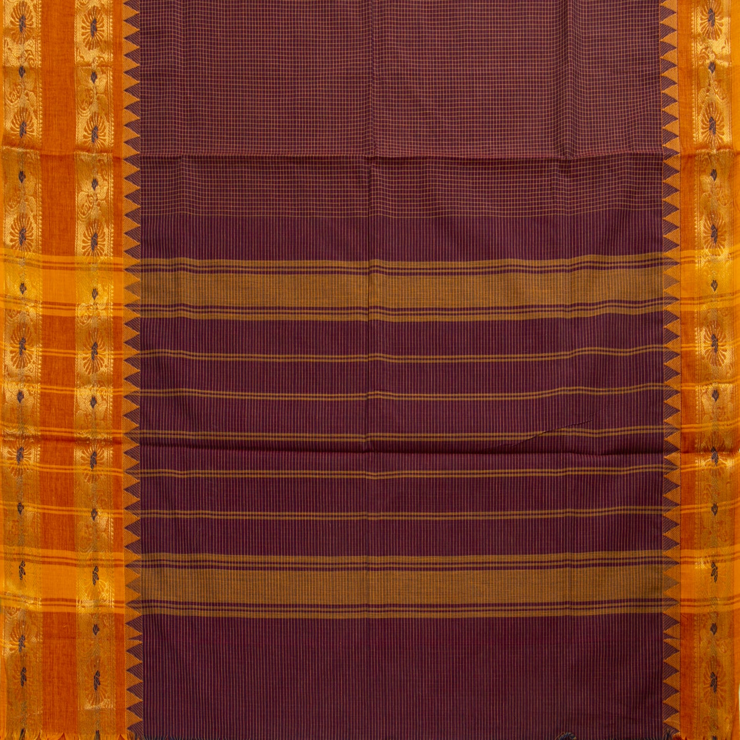 Maroon And Mustard Kanchi Cotton Saree PV MM KC 174