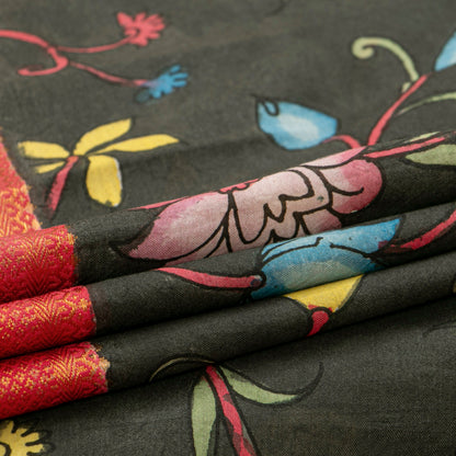 Dark Green And Red Handpainted Kalamkari Mangalgiri Silk Saree For Office Wear PV KMS SRK 101