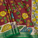 Maroon And Teal Handpainted Kalamkari Mangalgiri Silk Saree PV KMS SRK 105