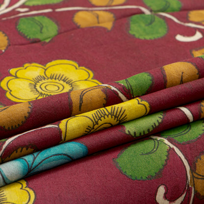 Maroon And Teal Handpainted Kalamkari Mangalgiri Silk Saree PV KMS SRK 105