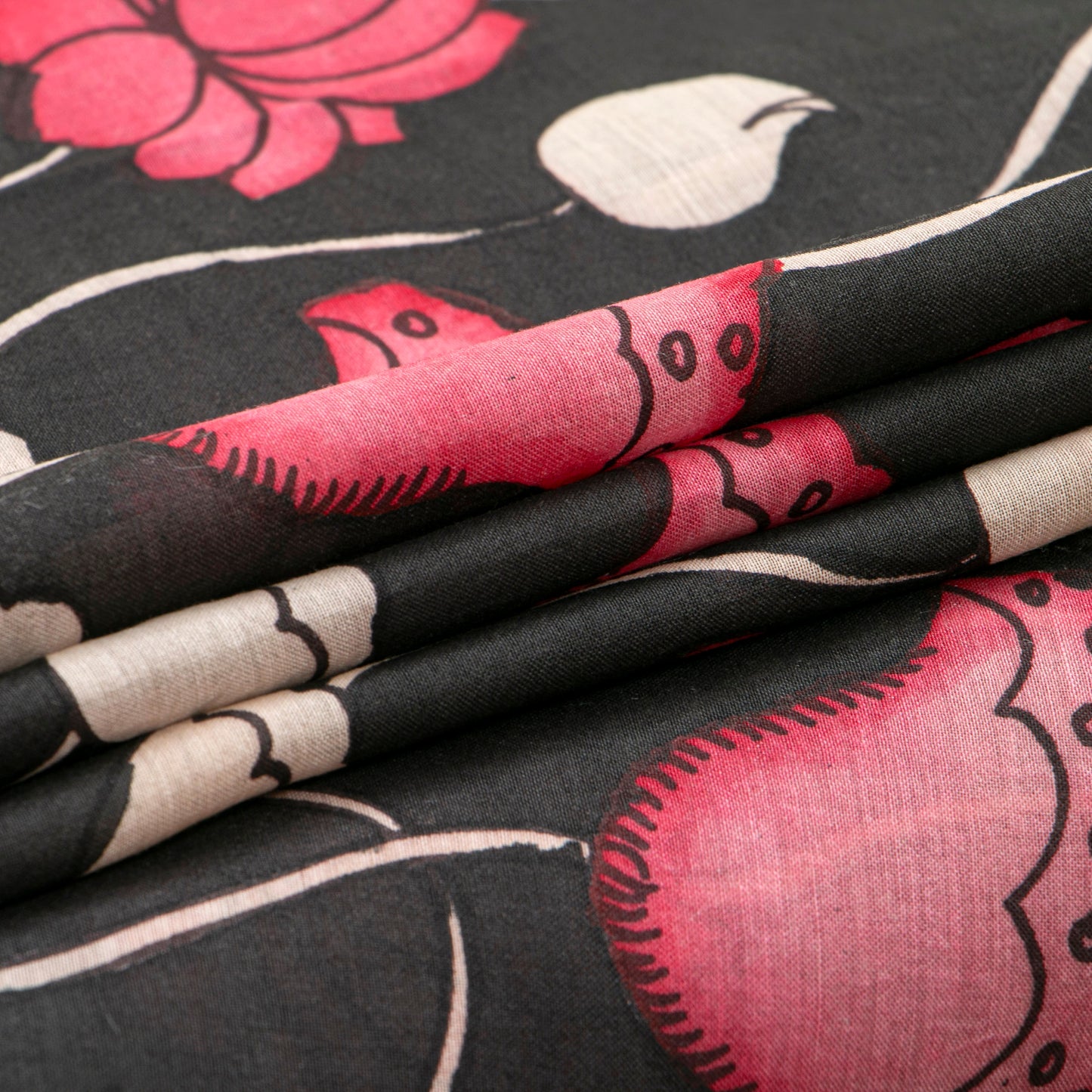 Black And Pink Handpainted Kalamkari Mangalgiri Silk Saree For Office Wear PV KMS SRK 106
