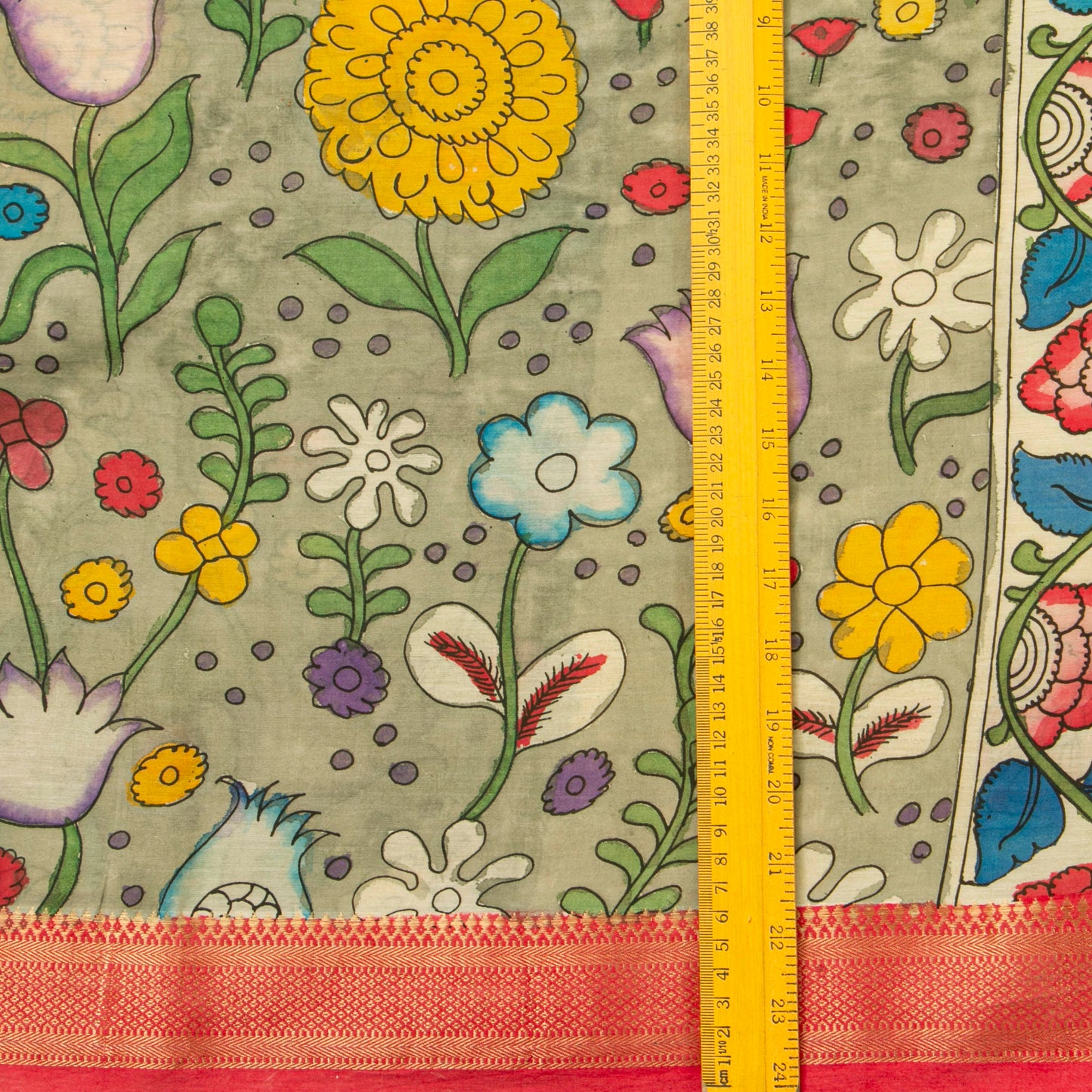 Green And Orange Handpainted Kalamkari Mangalgiri Silk Saree For Office Wear PV KMS SRK 104