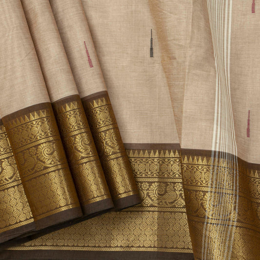 Beige And Brown Kanchi Cotton Saree For Festive Wear PV MM KC 548