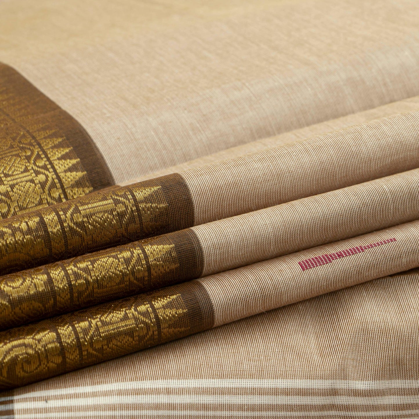 Beige And Brown Kanchi Cotton Saree For Festive Wear PV MM KC 548