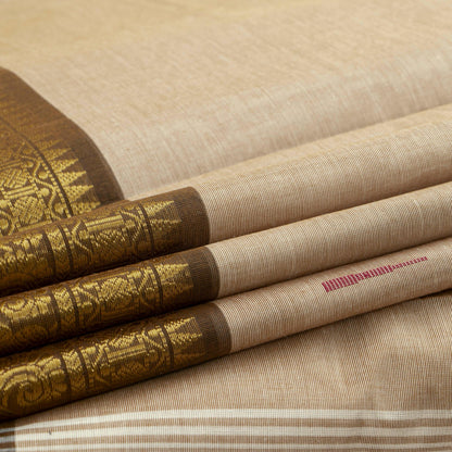 Beige And Brown Kanchi Cotton Saree For Festive Wear PV MM KC 548