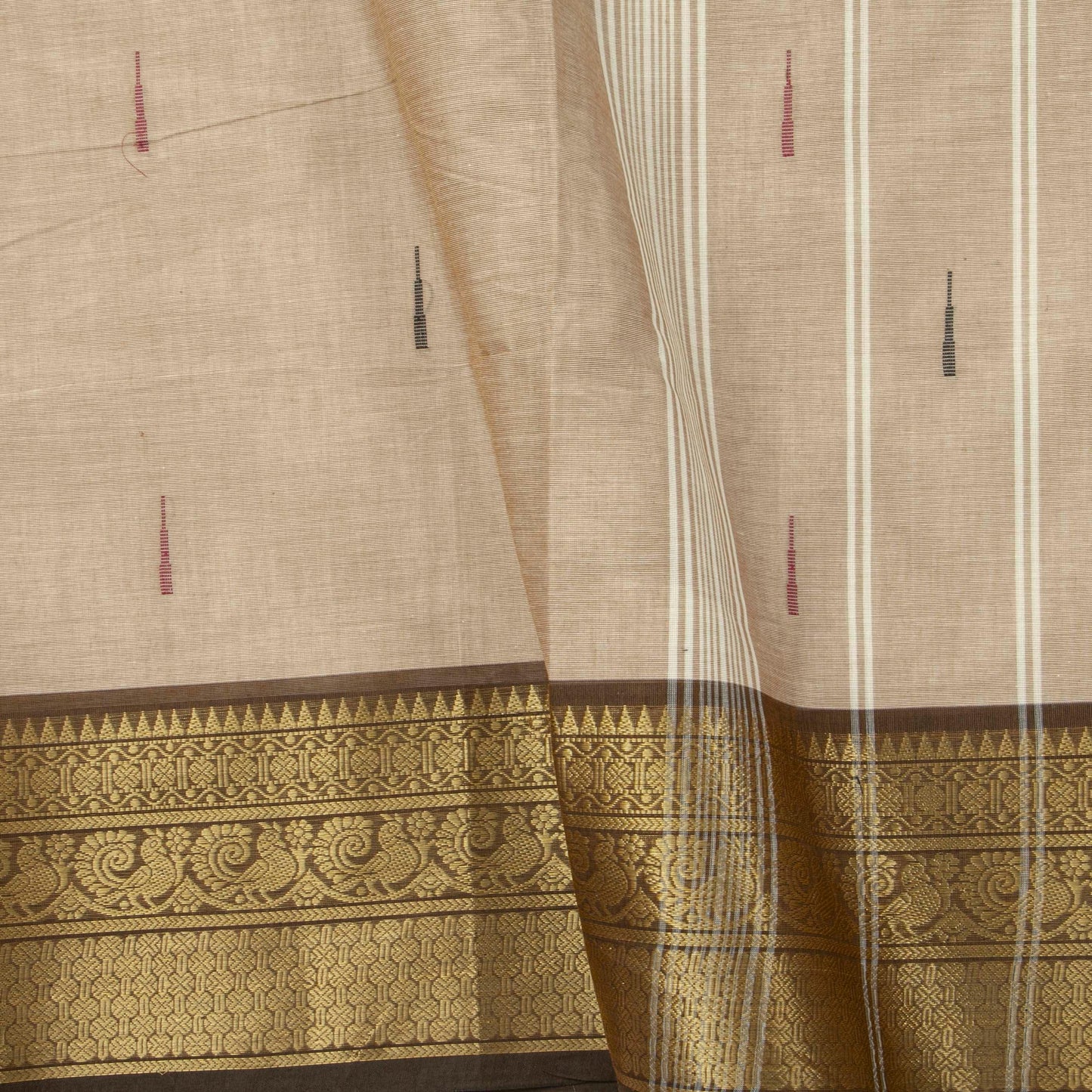 Beige And Brown Kanchi Cotton Saree For Festive Wear PV MM KC 548