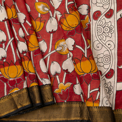 Red And Black Kalamkari Mangalgiri Silk Saree For Office Wear PV MG 112