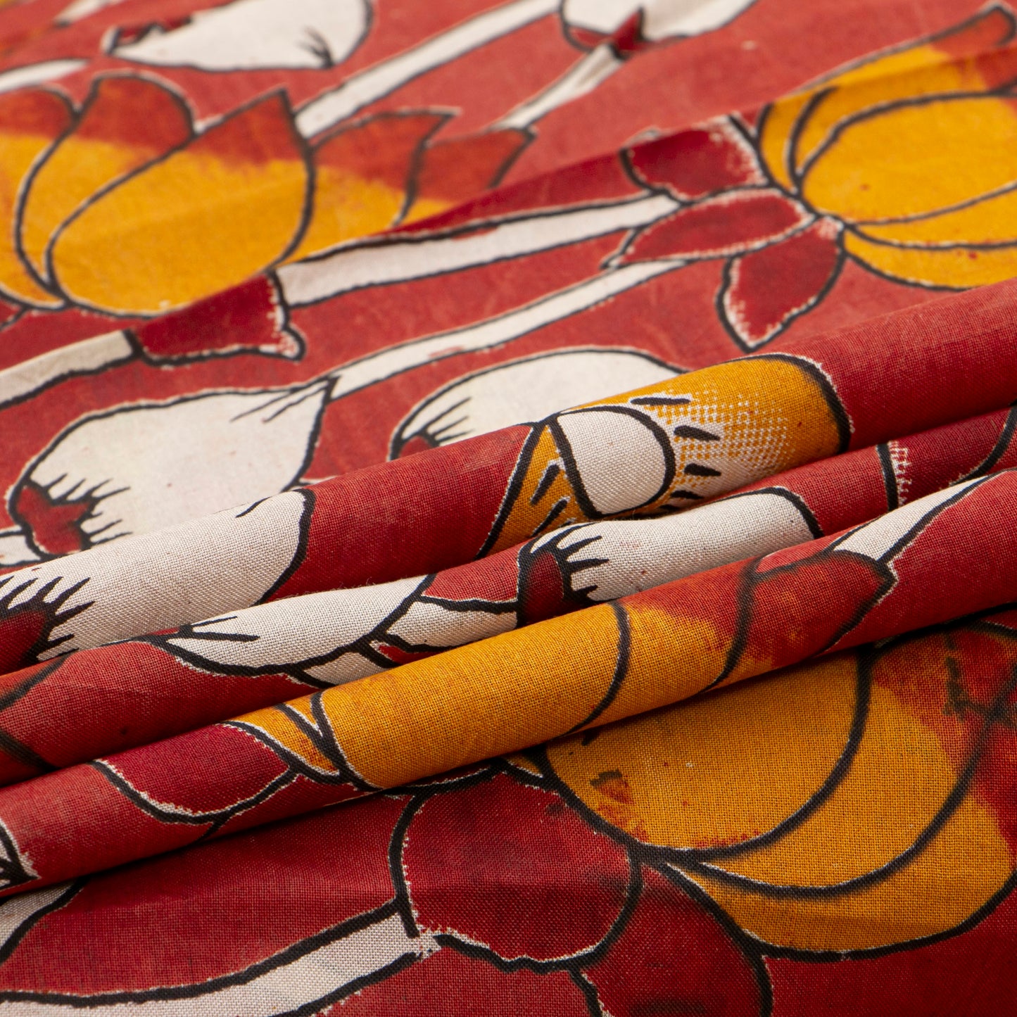 Red And Black Kalamkari Mangalgiri Silk Saree For Office Wear PV MG 112