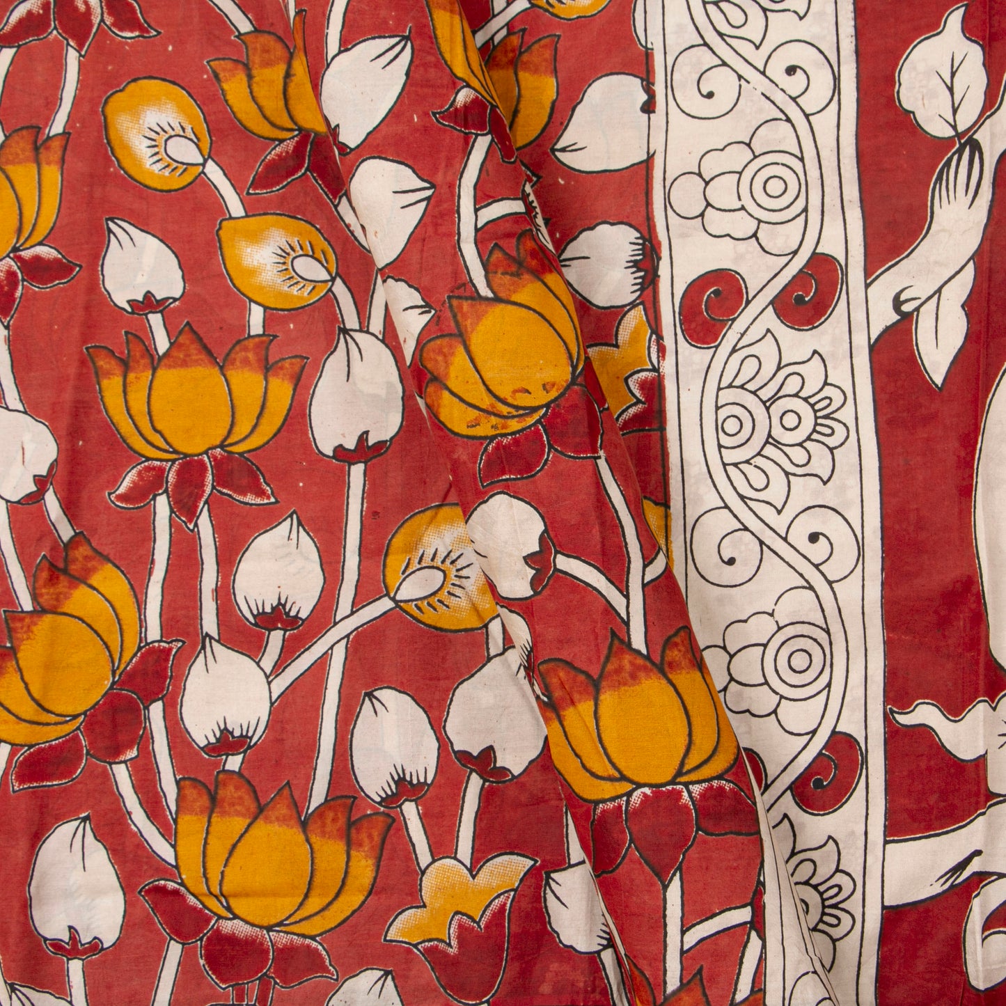 Red And Black Kalamkari Mangalgiri Silk Saree For Office Wear PV MG 112