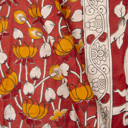 Red And Black Kalamkari Mangalgiri Silk Saree For Office Wear PV MG 112