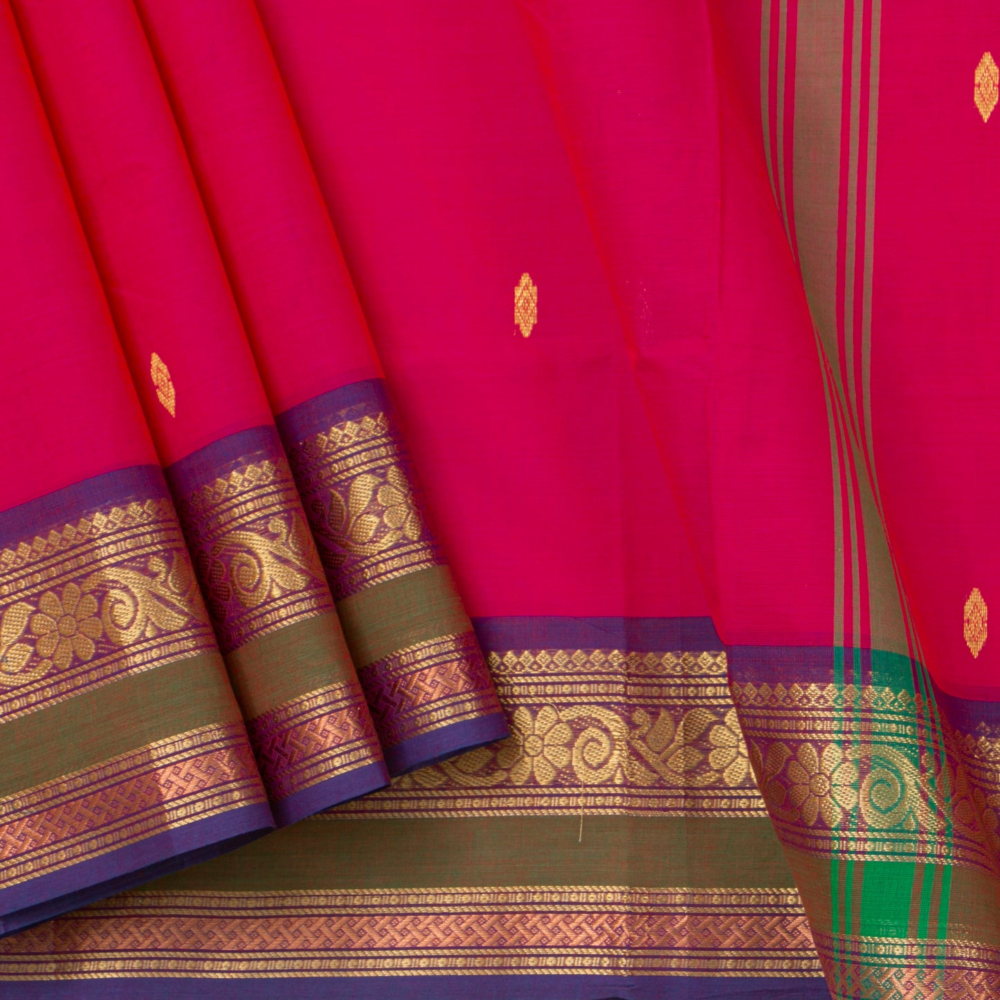 Pink And Purple Kanchi Cotton Saree For Festive Wear PV MM KC 595