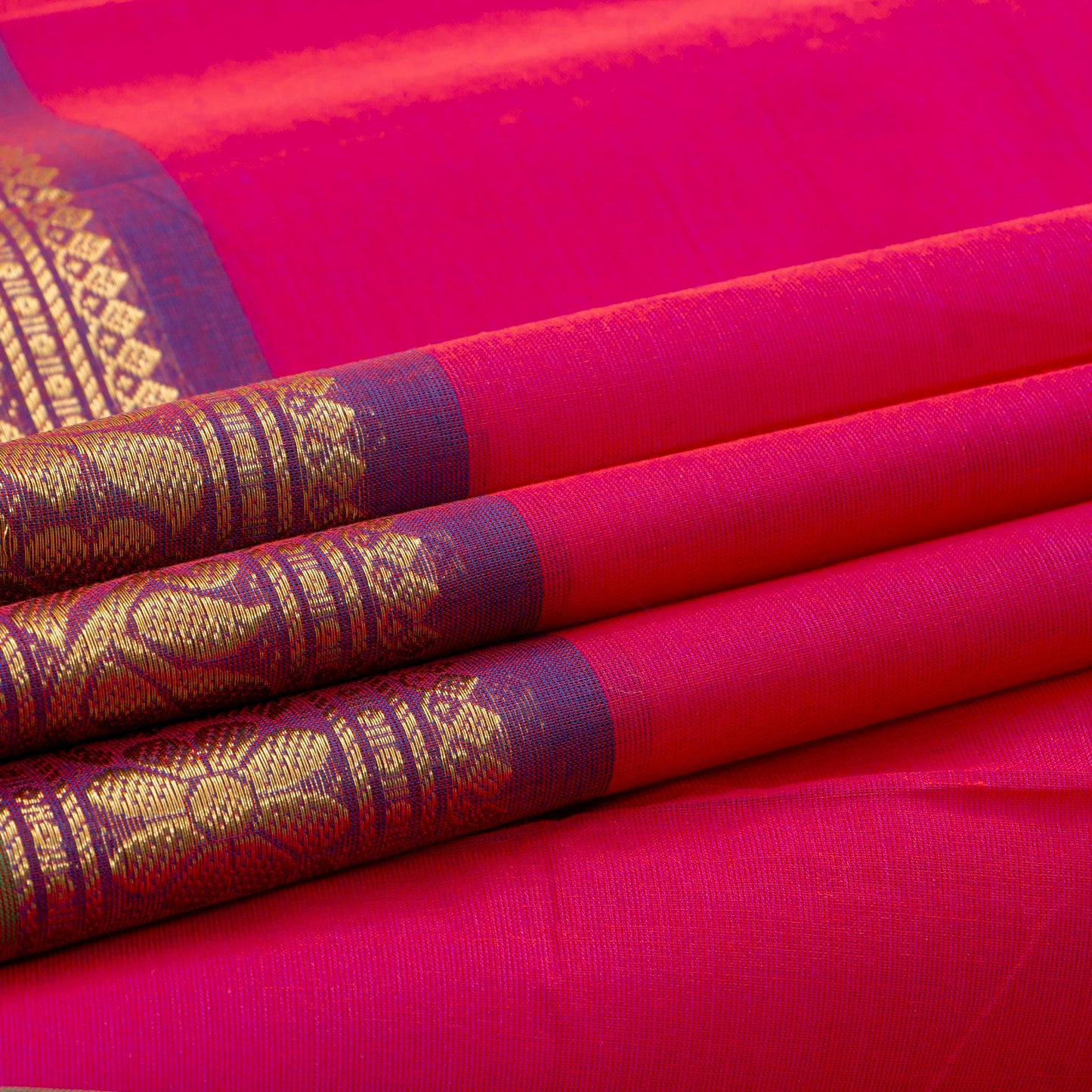 Pink And Purple Kanchi Cotton Saree For Festive Wear PV MM KC 595