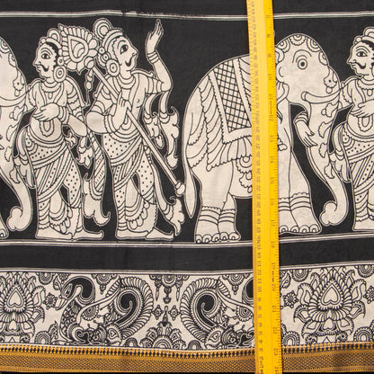 Monochrome Kalamkari Mangalgiri Silk Saree For Office Wear PV MG 121