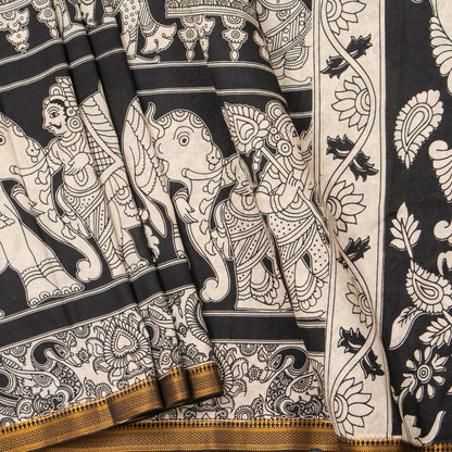 Monochrome Kalamkari Mangalgiri Silk Saree For Office Wear PV MG 121