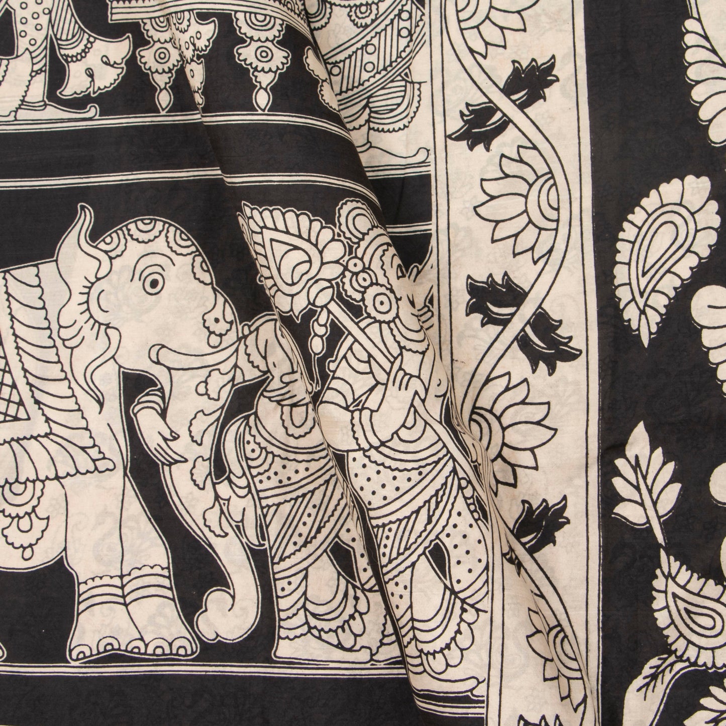 Monochrome Kalamkari Mangalgiri Silk Saree For Office Wear PV MG 121