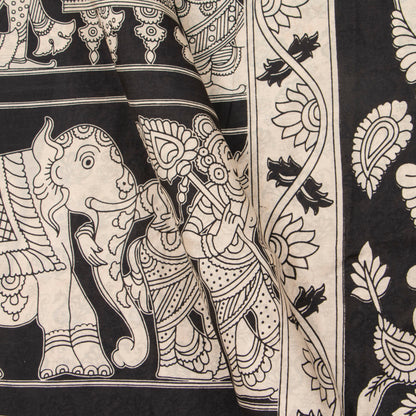 Monochrome Kalamkari Mangalgiri Silk Saree For Office Wear PV MG 121