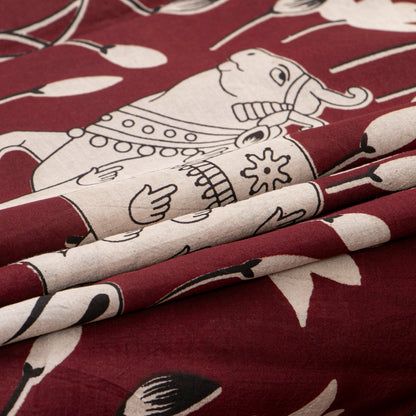 Maroon And Black Kalamkari Mangalgiri Silk Saree For Office Wear PV MG 120