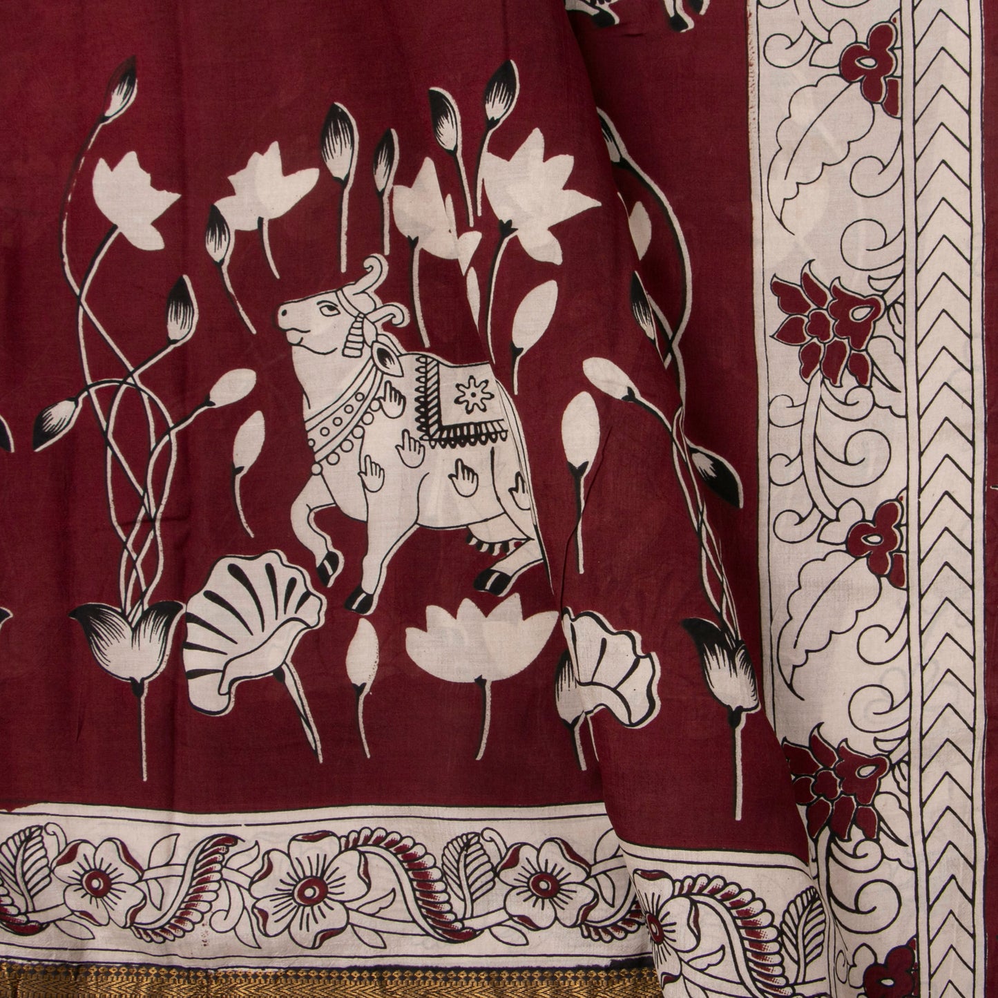 Maroon And Black Kalamkari Mangalgiri Silk Saree For Office Wear PV MG 120