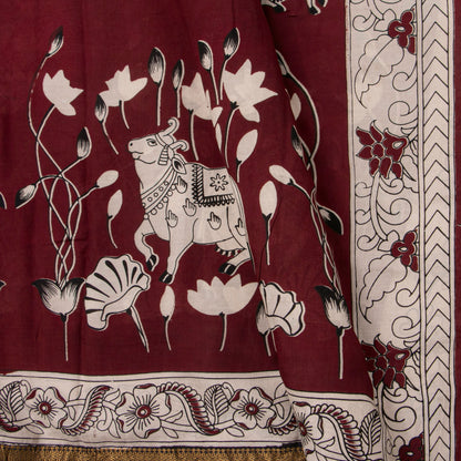 Maroon And Black Kalamkari Mangalgiri Silk Saree For Office Wear PV MG 120