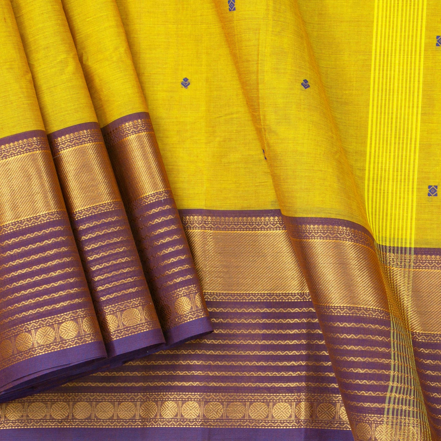 Yellow And Mauve Kanchi Cotton Saree For Festive Wear PV MM KC 579