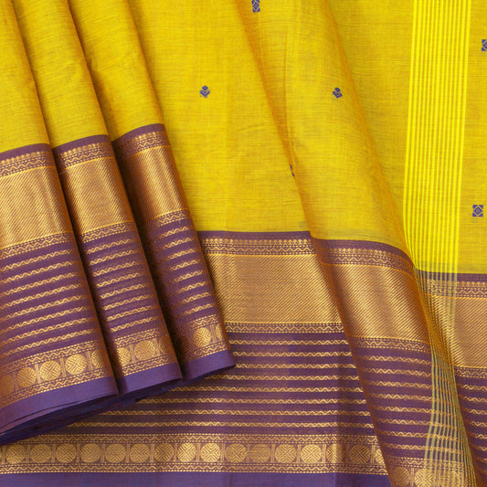 Yellow And Mauve Kanchi Cotton Saree For Festive Wear PV MM KC 579