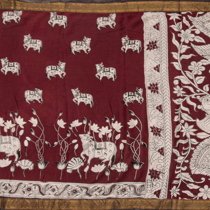 Maroon And Black Kalamkari Mangalgiri Silk Saree For Office Wear PV MG 120