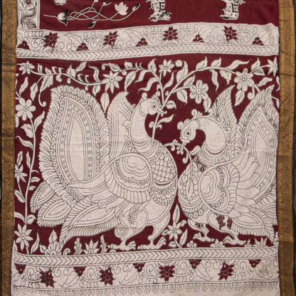 Maroon And Black Kalamkari Mangalgiri Silk Saree For Office Wear PV MG 120