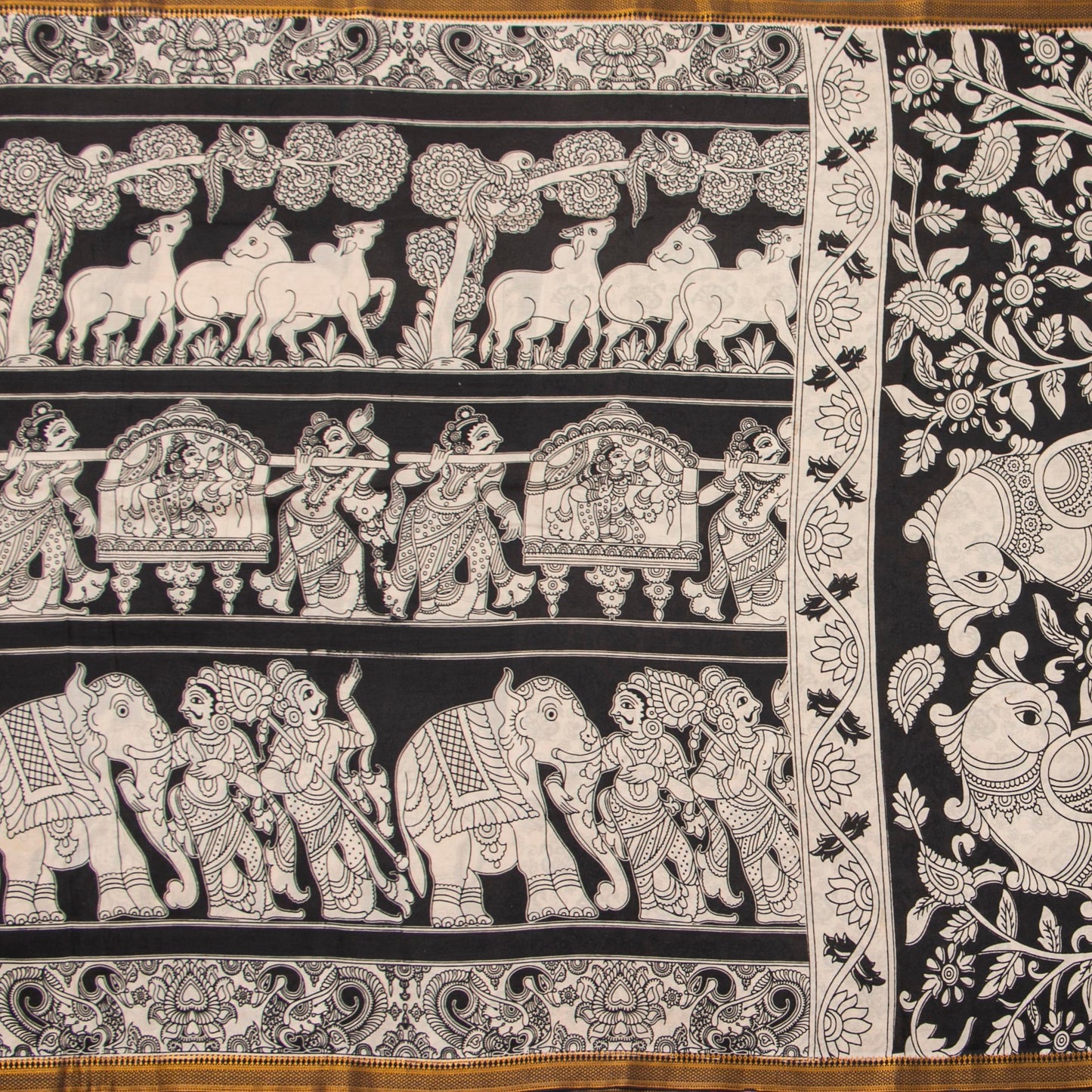 Monochrome Kalamkari Mangalgiri Silk Saree For Office Wear PV MG 121