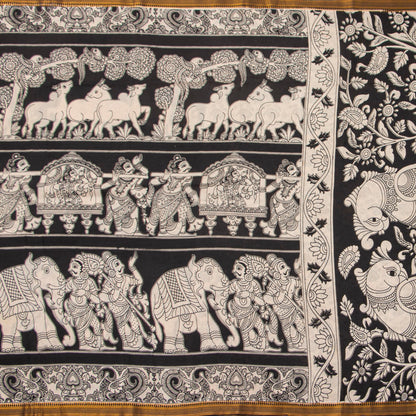Monochrome Kalamkari Mangalgiri Silk Saree For Office Wear PV MG 121