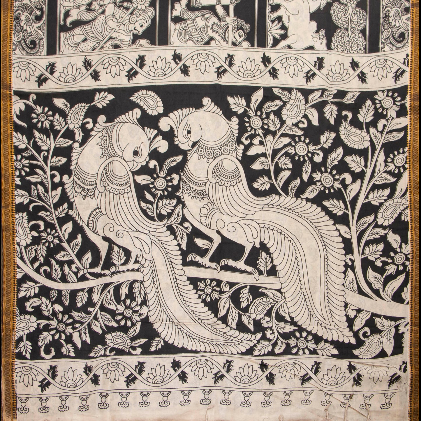 Monochrome Kalamkari Mangalgiri Silk Saree For Office Wear PV MG 121