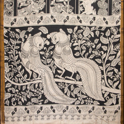 Monochrome Kalamkari Mangalgiri Silk Saree For Office Wear PV MG 121