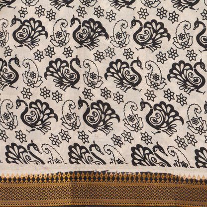 Monochrome Kalamkari Mangalgiri Silk Saree For Office Wear PV MG 121