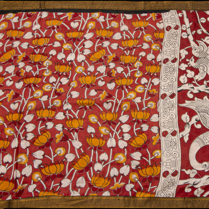 Red And Black Kalamkari Mangalgiri Silk Saree For Office Wear PV MG 112