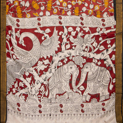 Red And Black Kalamkari Mangalgiri Silk Saree For Office Wear PV MG 112