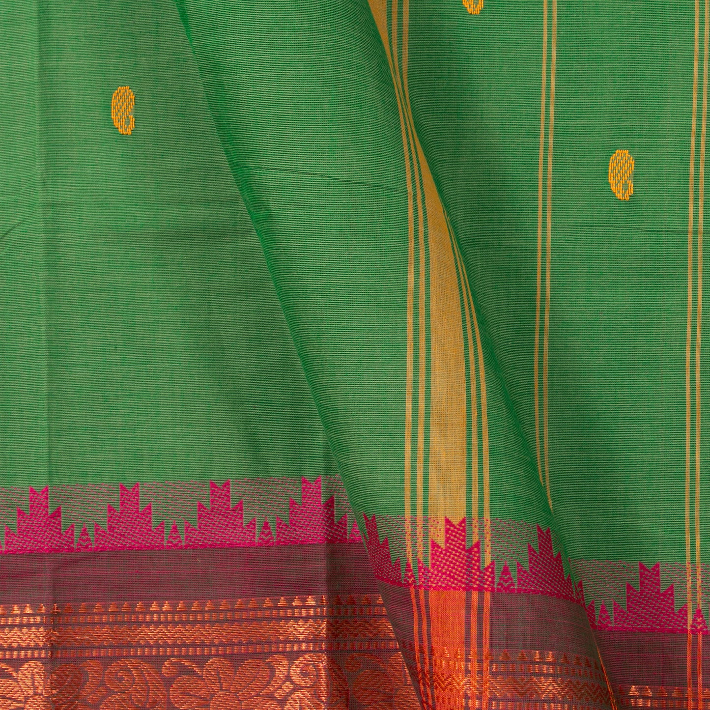 Green And Pink Kanchi Cotton Saree PV MM KC 155