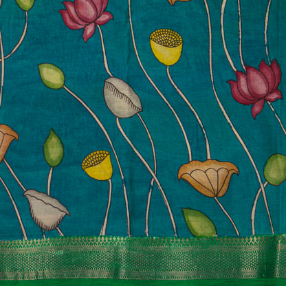 Maroon And Teal Handpainted Kalamkari Mangalgiri Silk Saree PV KMS SRK 105