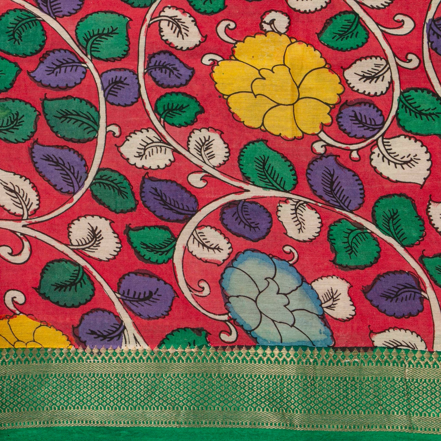 Dasavatharam Themed Purple And Green Handpainted Kalamkari Mangalgiri Silk Saree For Office Wear PV KMS SRK 108