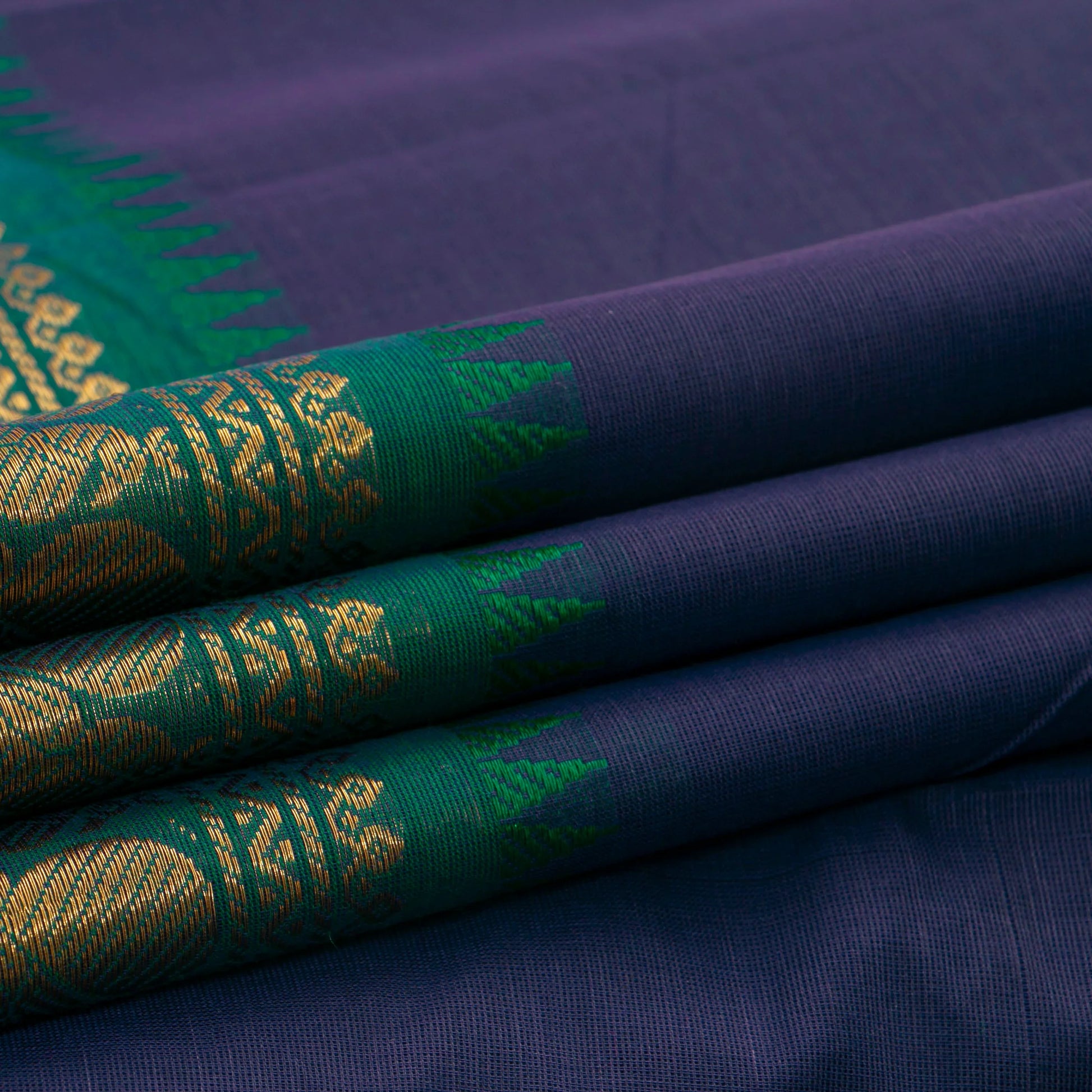 Blue And Green Kanchi Cotton Saree For Festive Wear PV MM KC 516 - Cotton Saree - Panjavarnam PV MM KC 516