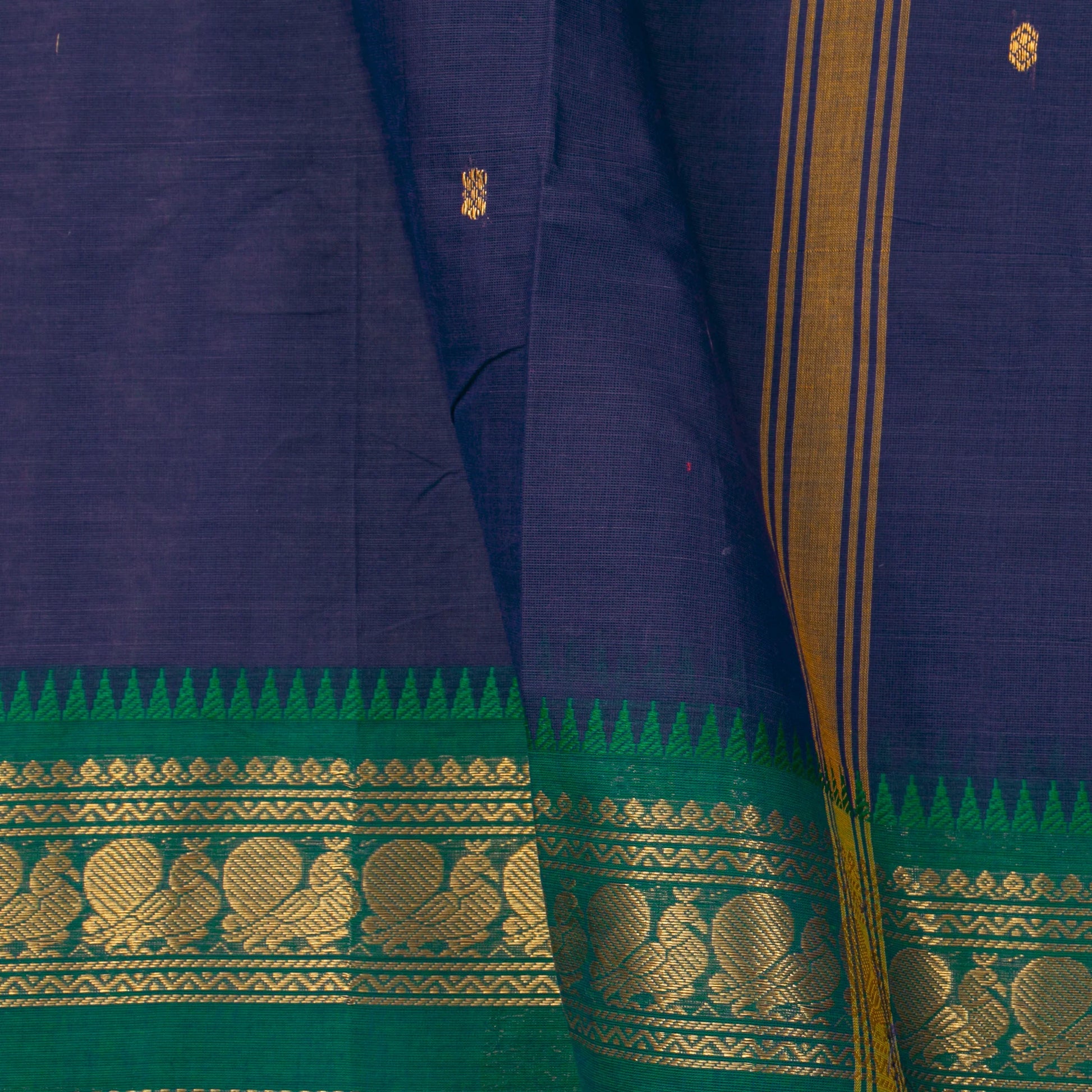 Blue And Green Kanchi Cotton Saree For Festive Wear PV MM KC 516 - Cotton Saree - Panjavarnam PV MM KC 516