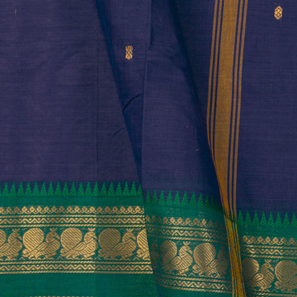 Blue And Green Kanchi Cotton Saree For Festive Wear PV MM KC 516 - Cotton Saree - Panjavarnam PV MM KC 516