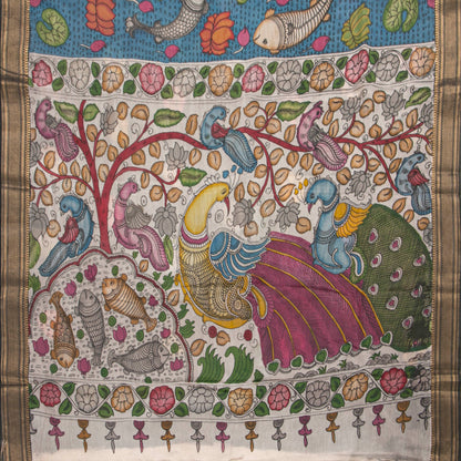 Blue Handpainted Kalamkari Mangalgiri Silk Saree PV KMS SRK 102