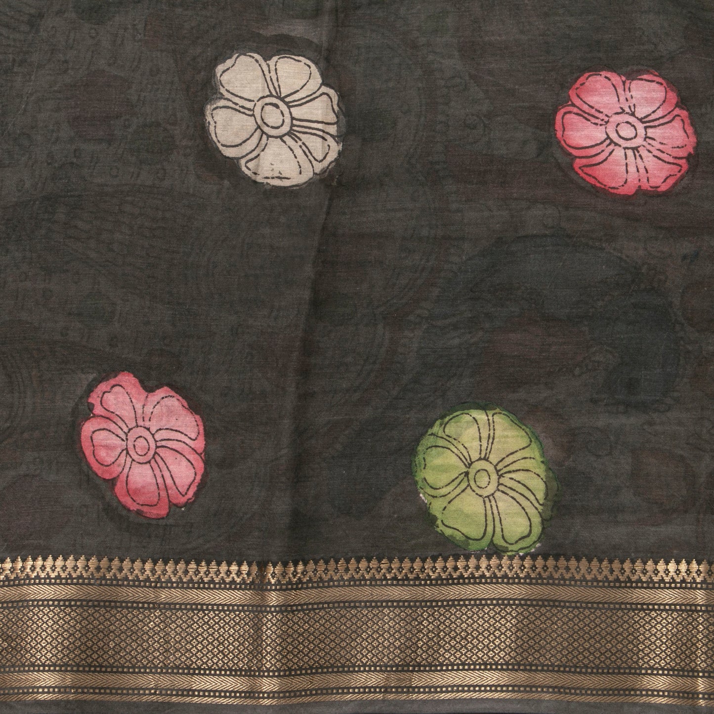 Blue Handpainted Kalamkari Mangalgiri Silk Saree PV KMS SRK 102