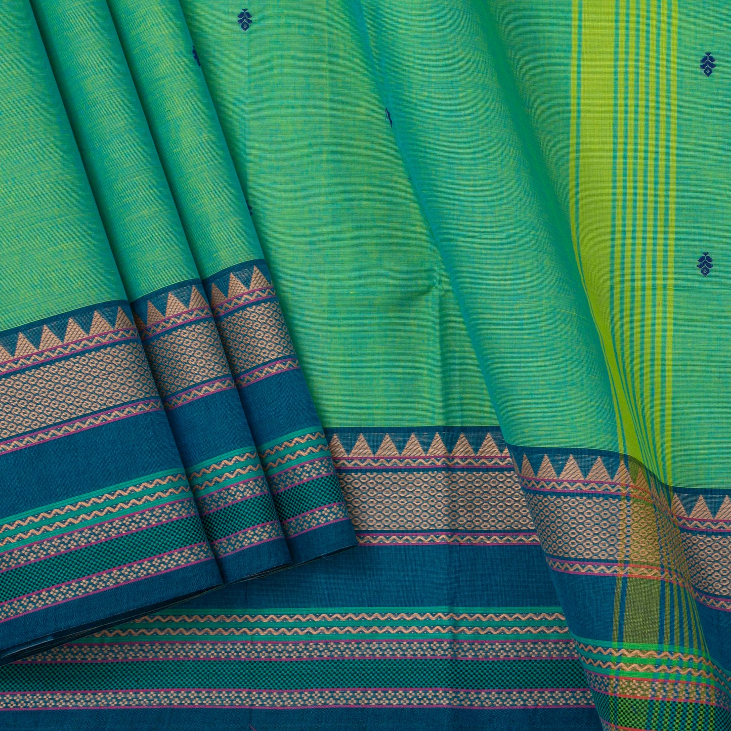 Green And Blue Kanchi Cotton Saree For Festive Wear PV MM KC 586