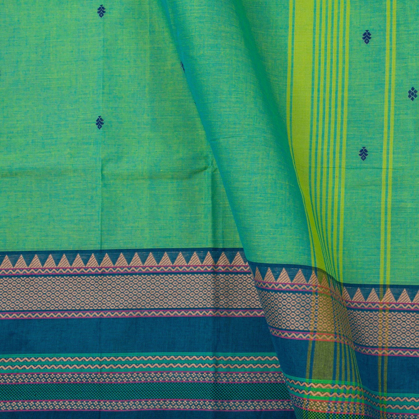 Green And Blue Kanchi Cotton Saree For Festive Wear PV MM KC 586