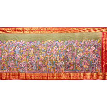 Ajantha Sculpture Themed Handpainted Kalamkari Kanchipuram Silk Saree For Office Wear PV SRK KK 113