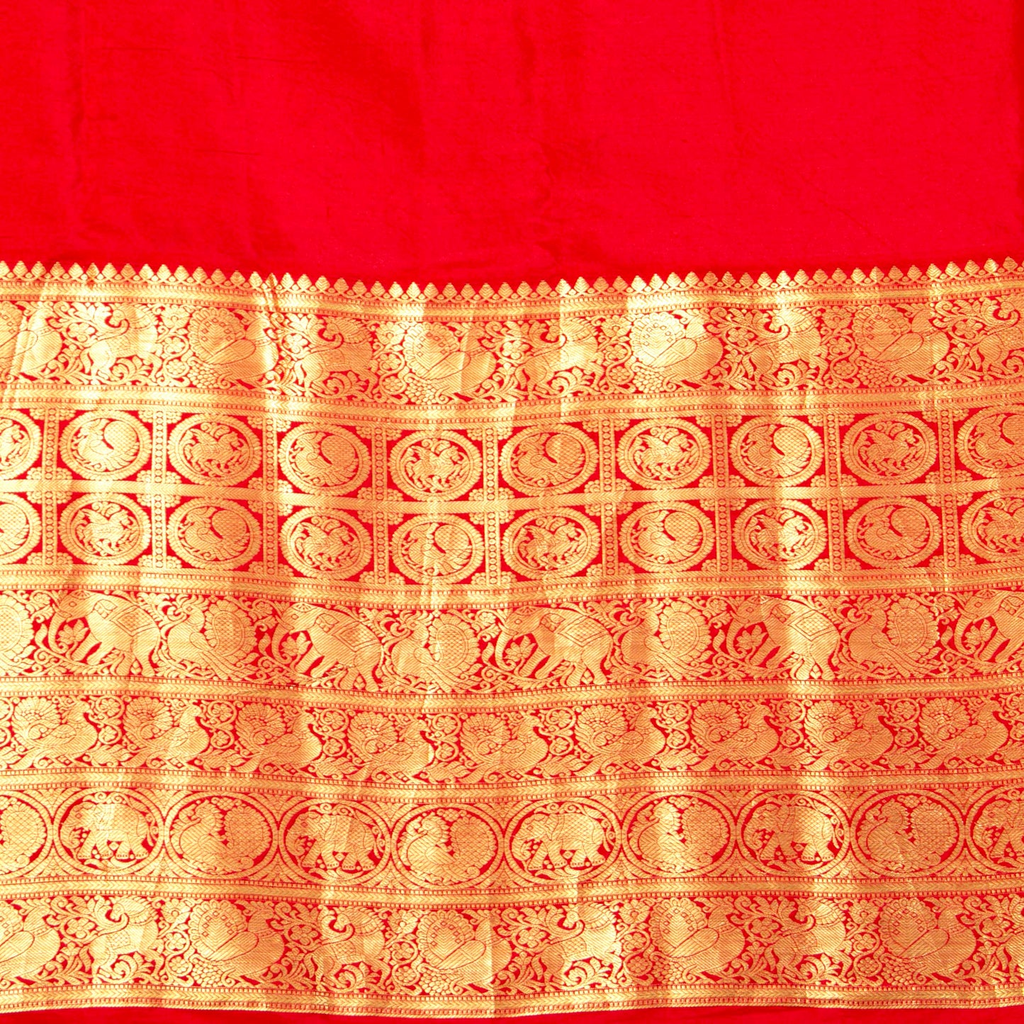 Maha Rasa Leela Themed Handpainted Kalamkari Kanchipuram Silk Saree in Orange And Red For Festive Wear PV SRK KK 112