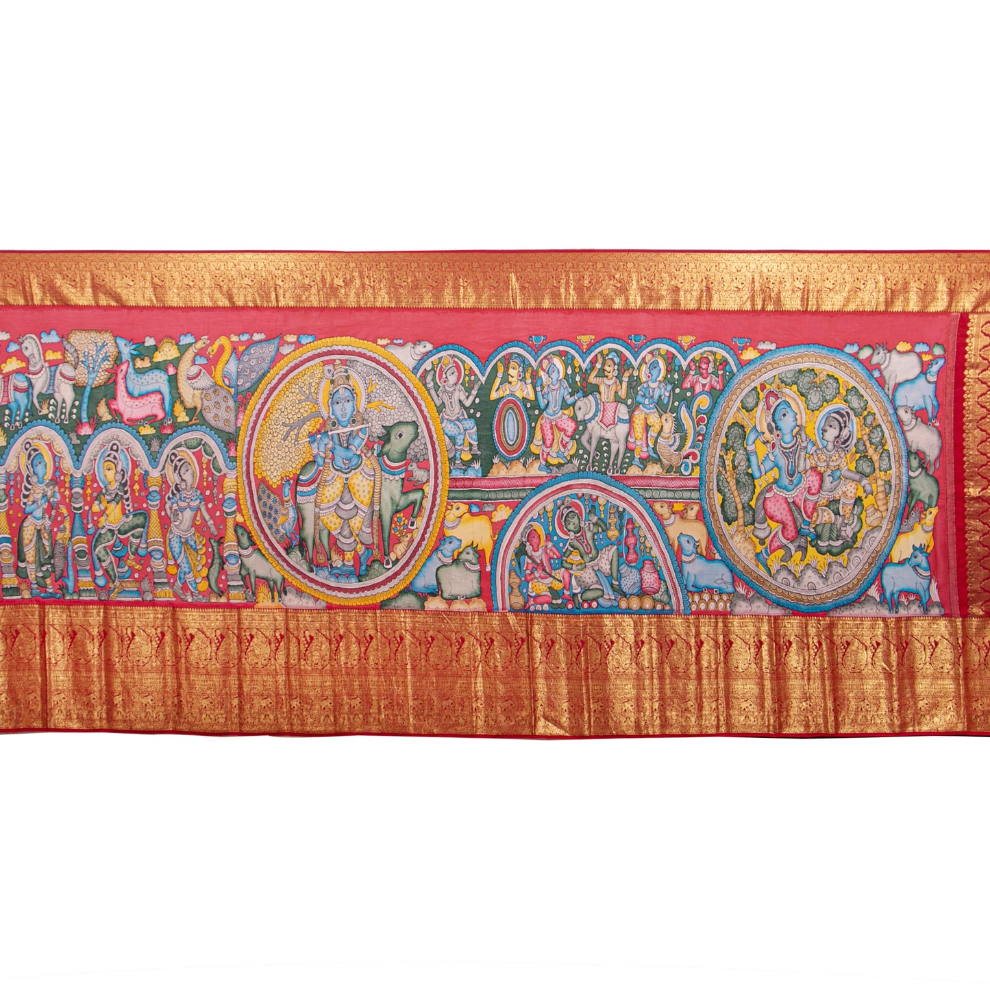 Tree Of Life Themed Handpainted Kalamkari Kanchipuram Silk Saree For Festive Wear PV SRK KK 111