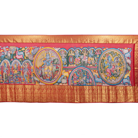 Tree Of Life Themed Handpainted Kalamkari Kanchipuram Silk Saree For Festive Wear PV SRK KK 111